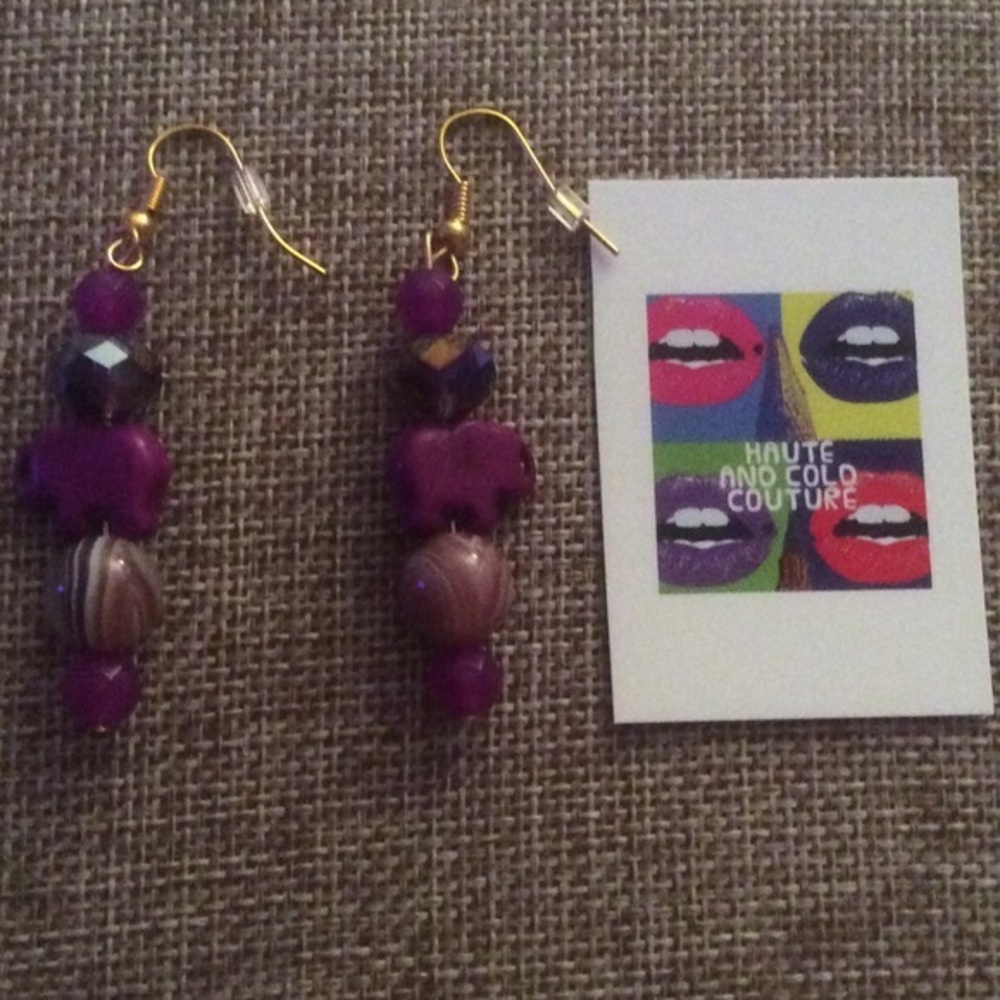 NEW Handmade Purple Elephant Howlite  Earrings